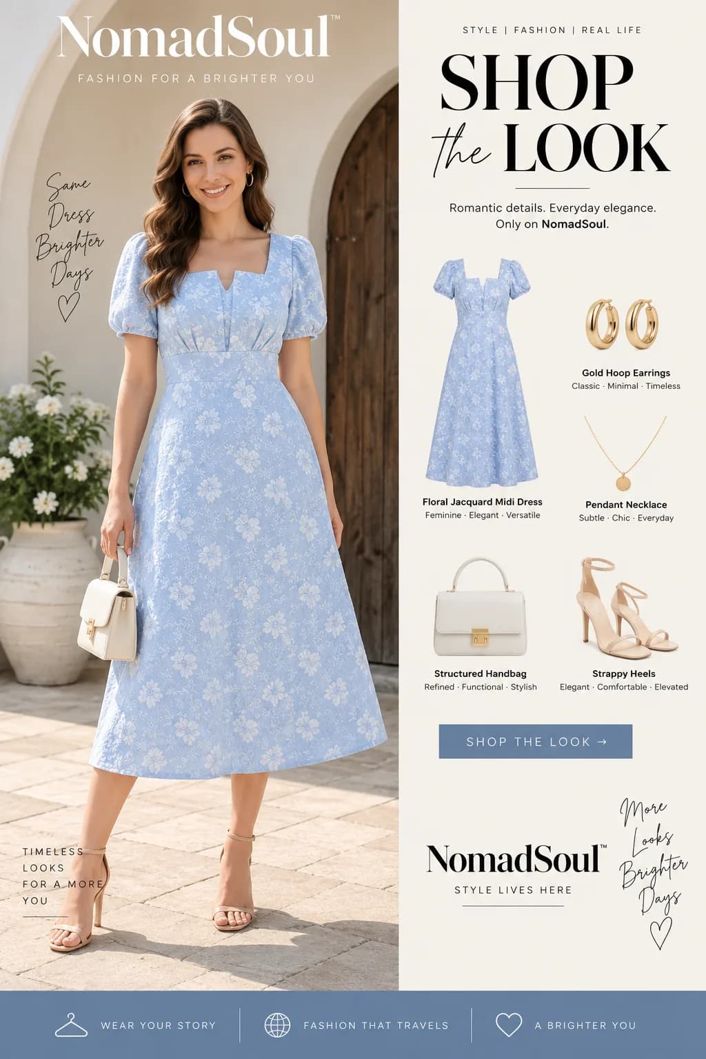 Shop the Look: Light Blue Floral Midi Dress Outfit for Women
