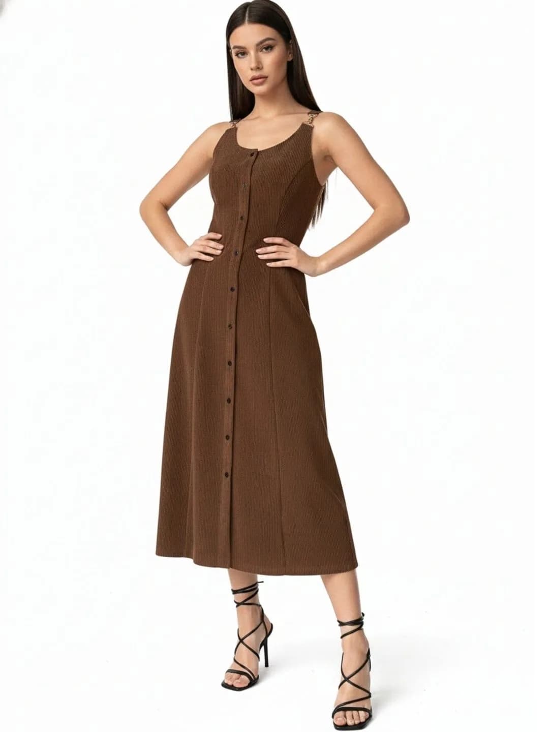 Brown A line Midi Dress