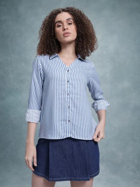 Blue Opaque Striped Casual Shirt