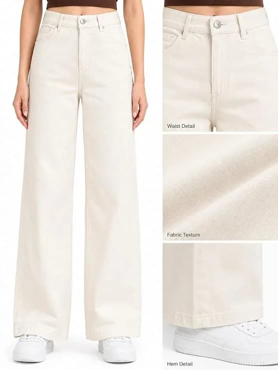Beige Straight Fit Jeans for Women with Four Pockets