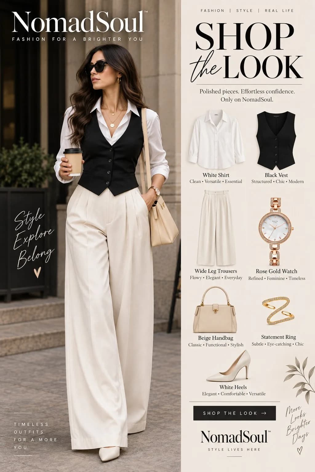 Polished Black Vest and Wide-Leg Trousers Outfit