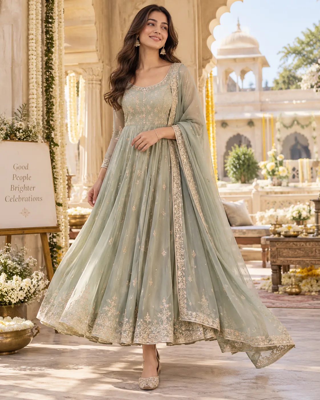 Anarkali Kurta Set With Minimal Dupatta Styling