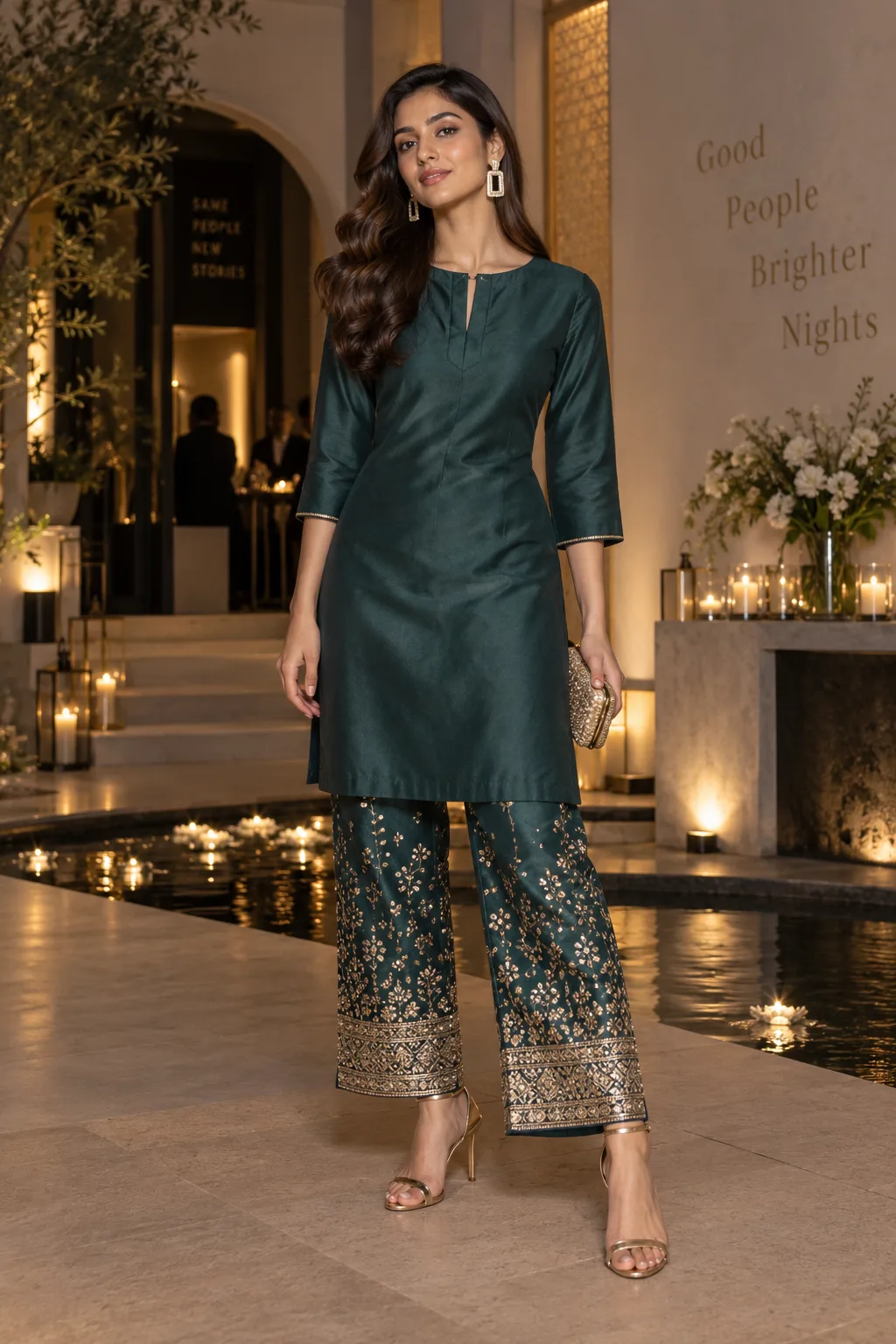 Short Kurta Set With Embellished Trousers