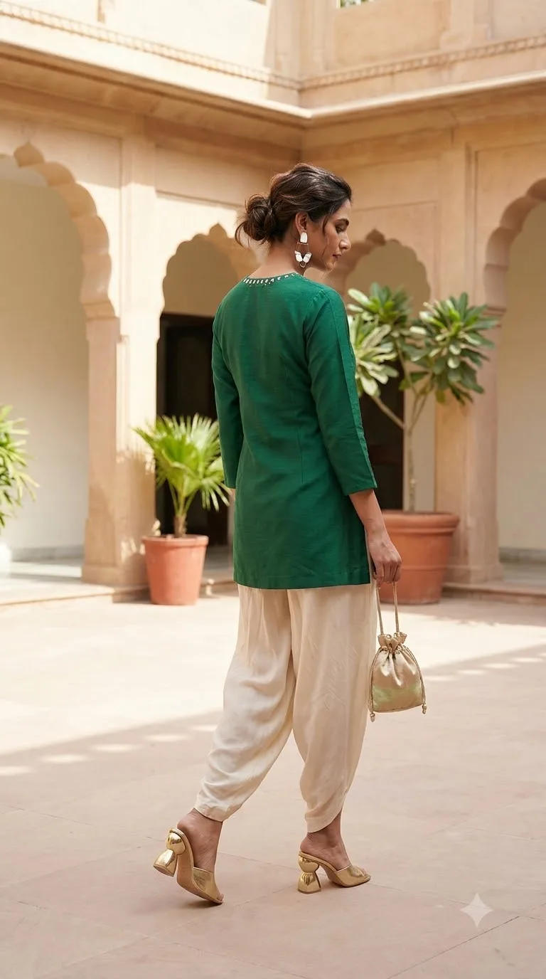 Woman wearing kurta and dhoti