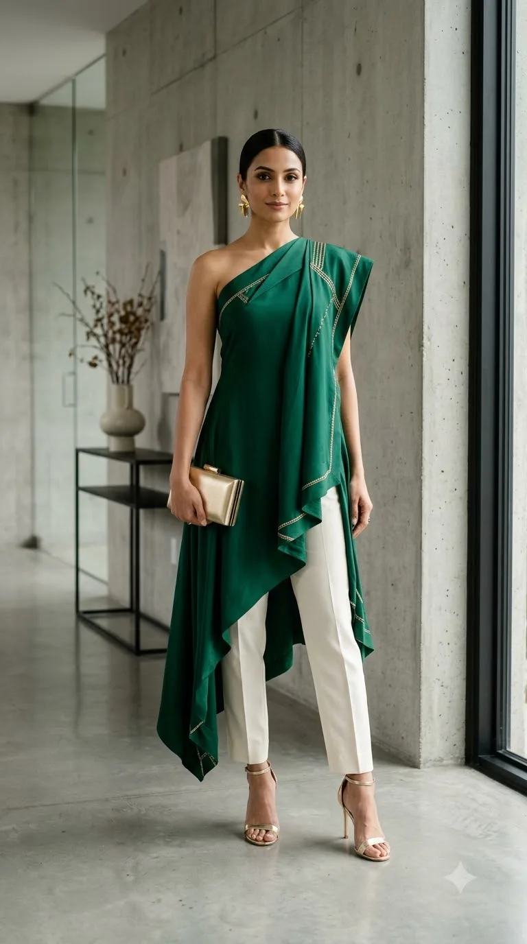 asymmetric kurta with cigarette trouser