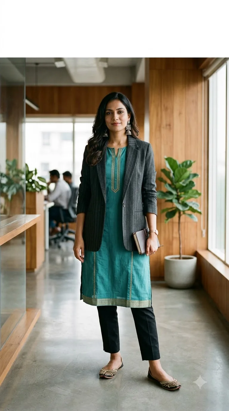 Kurta Under a Boxy Blazer