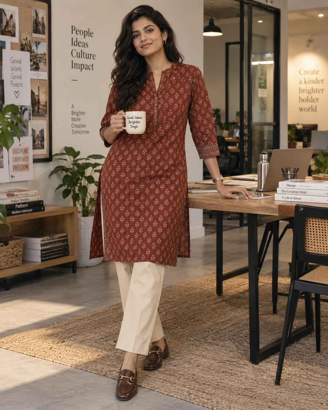 Printed Kurta With Neutral Trousers