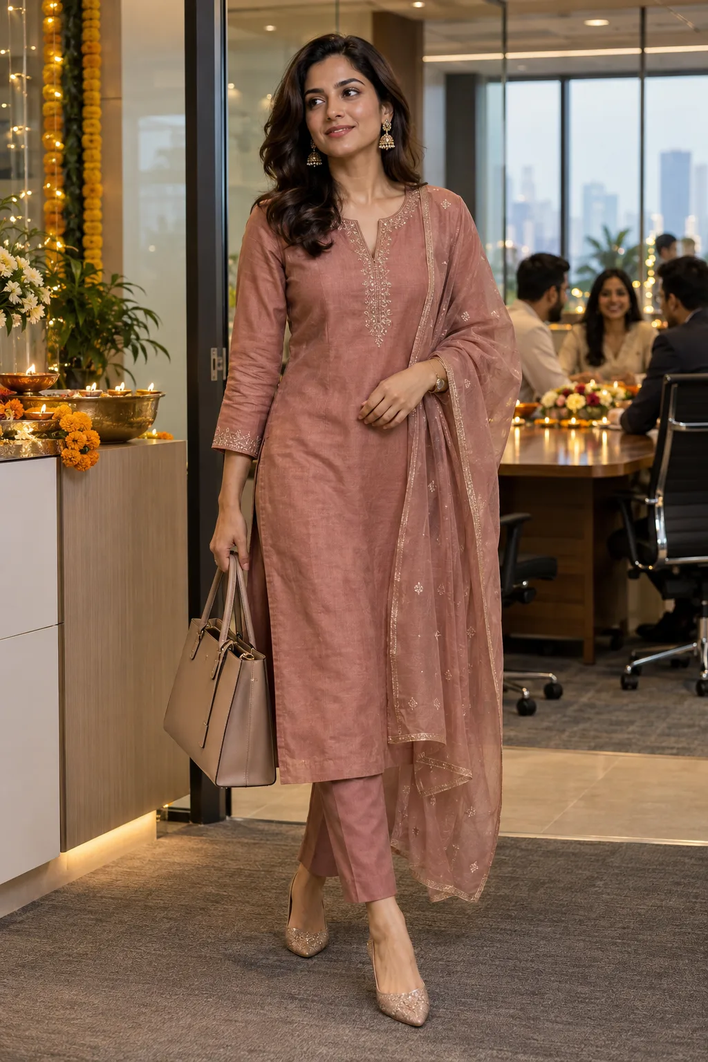 Chanderi Kurta With Cigarette Pants