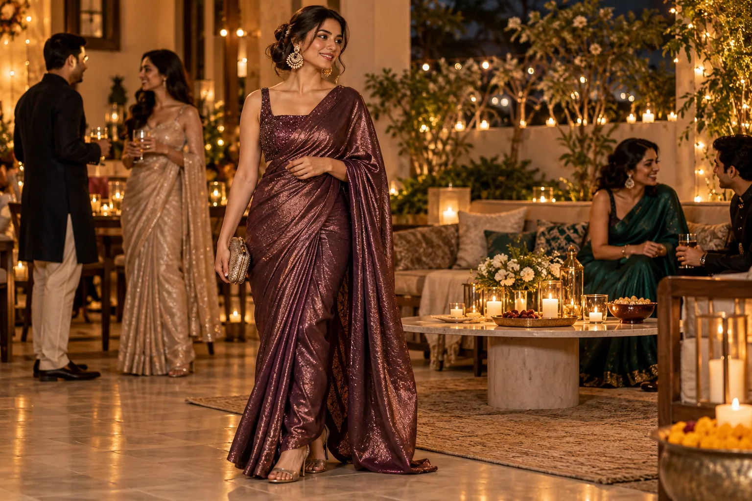 Pre Draped Saree + Sculptural Earrings