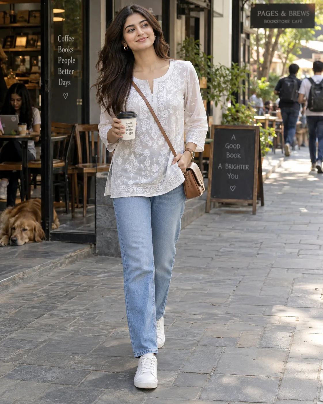 Short Chikankari Kurti With Straight Jeans