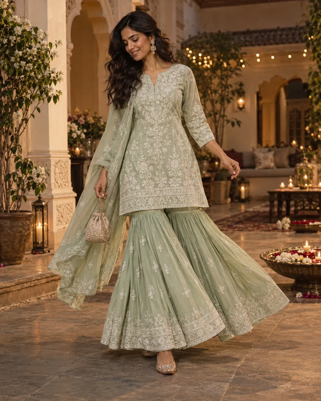 Chikankari Kurti With a Sharara