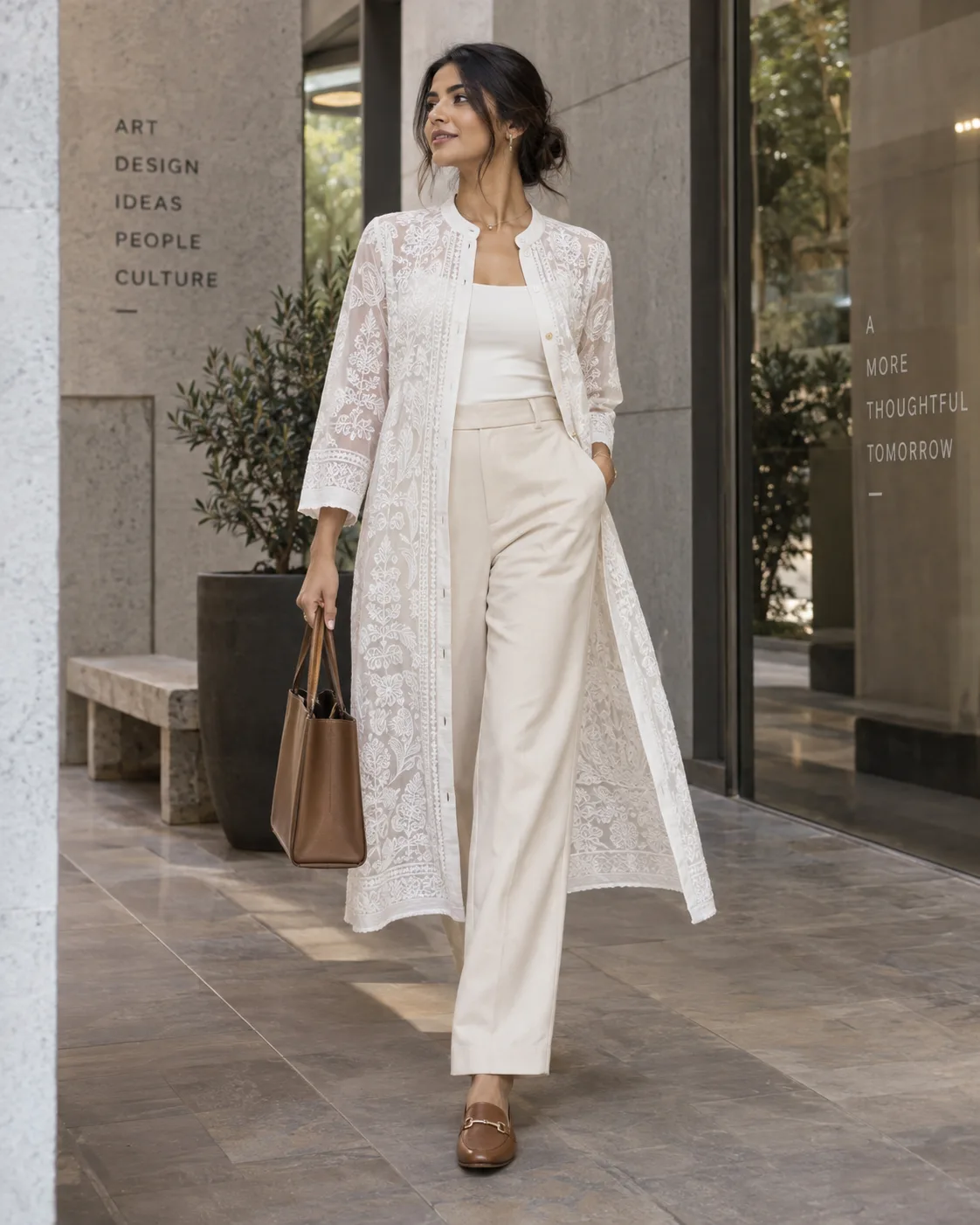 Chikankari Kurti Worn Open as a Layer