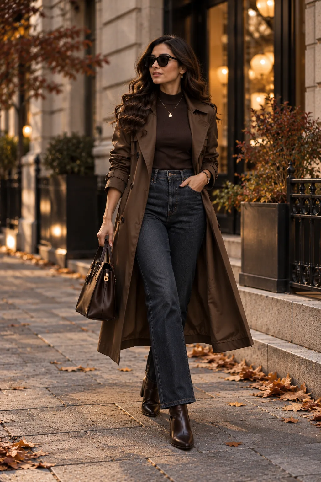 Trench Coat + Ankle Boots + Dark Denim