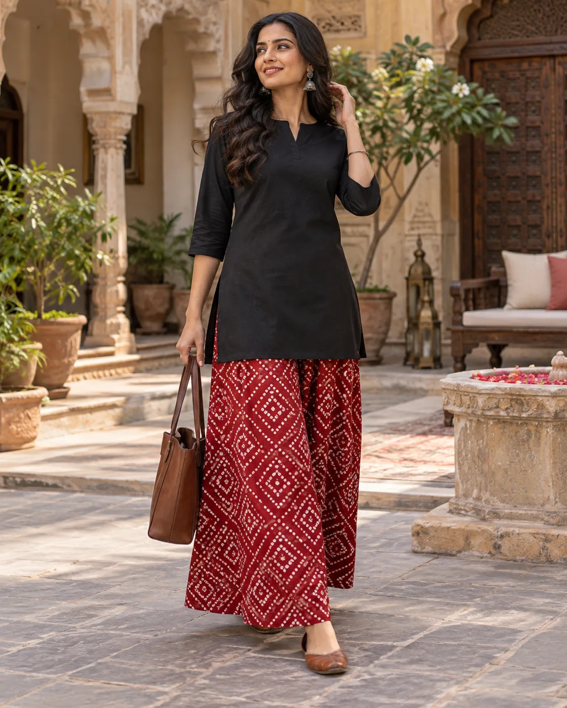 Printed Palazzo With a Plain Kurta