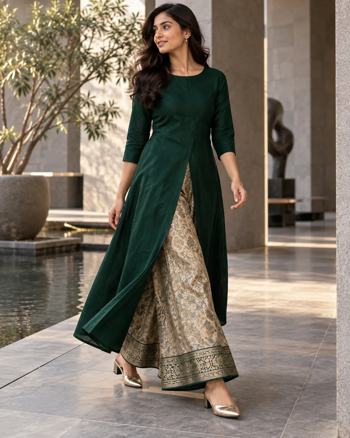 Front Slit Kurta With Statement Palazzo Pants
