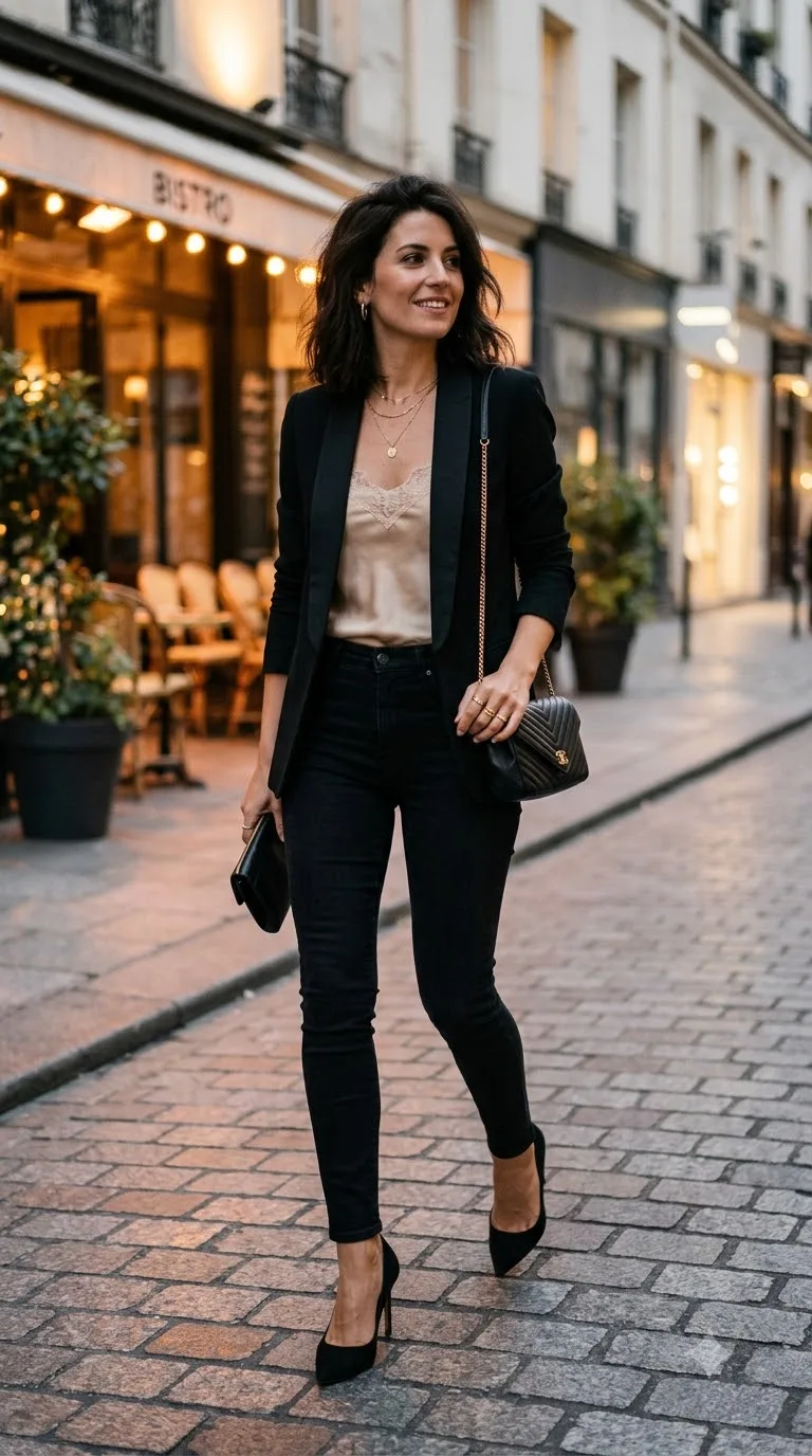 Woman wearing tailored blazer outfit