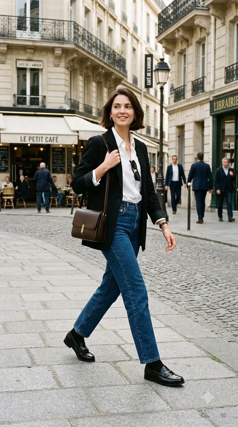 Straight Leg Jeans With Classic Penny Loafers