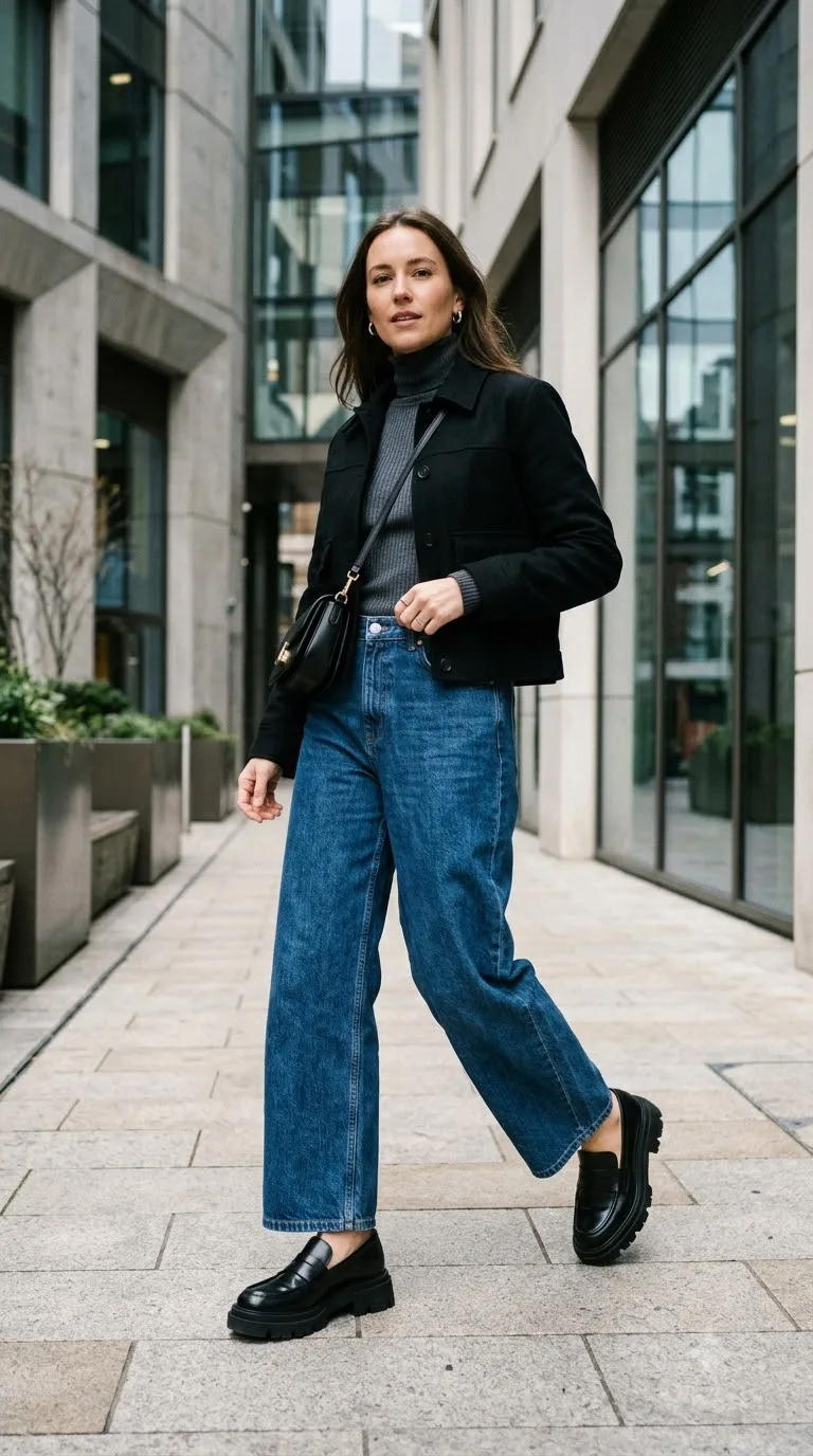 Wide Leg Jeans With Chunky Loafers