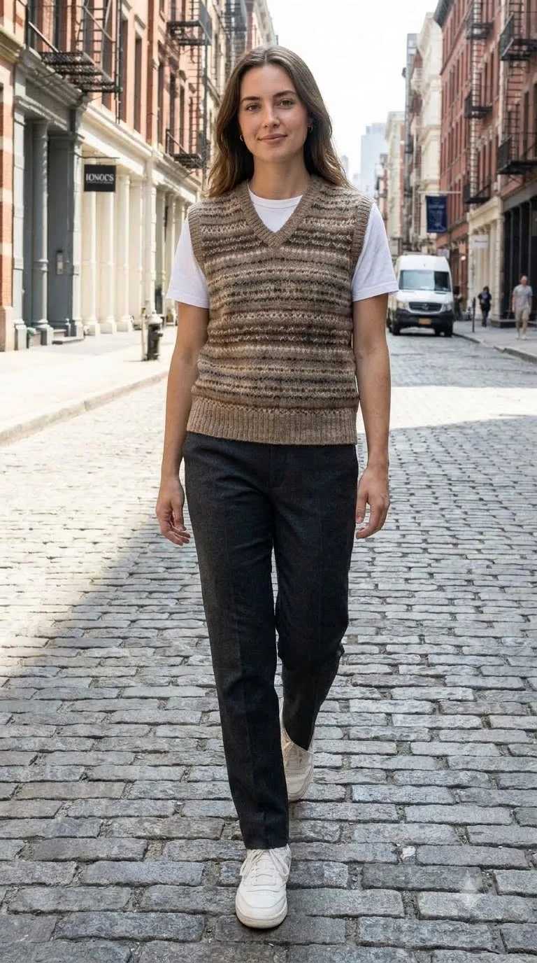 Sweater vest with white tee