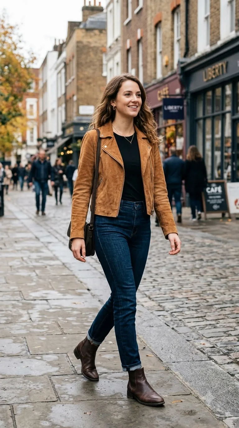 Suede jacket with outfit