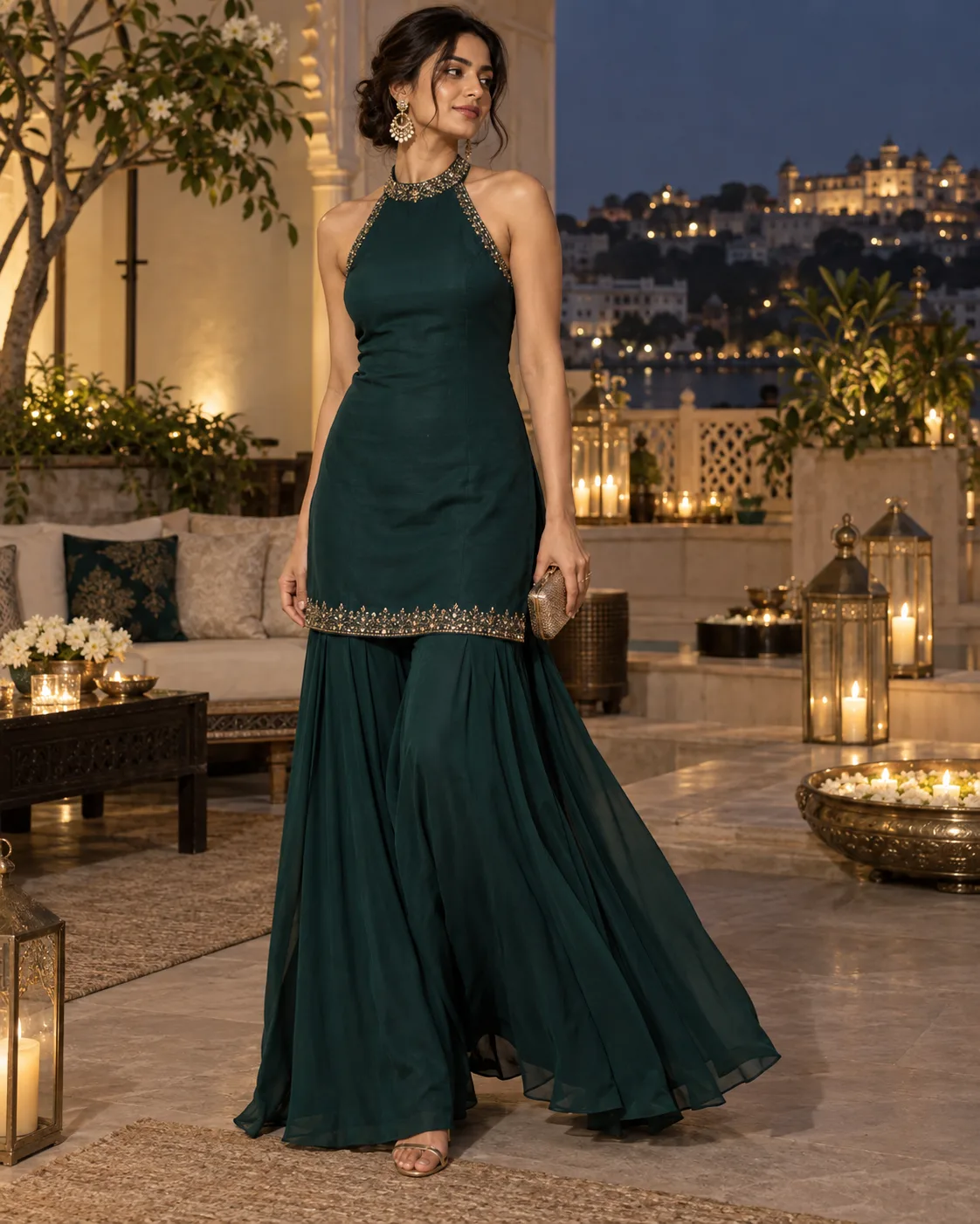 Halter neck Kurta With a Fluid Sharara