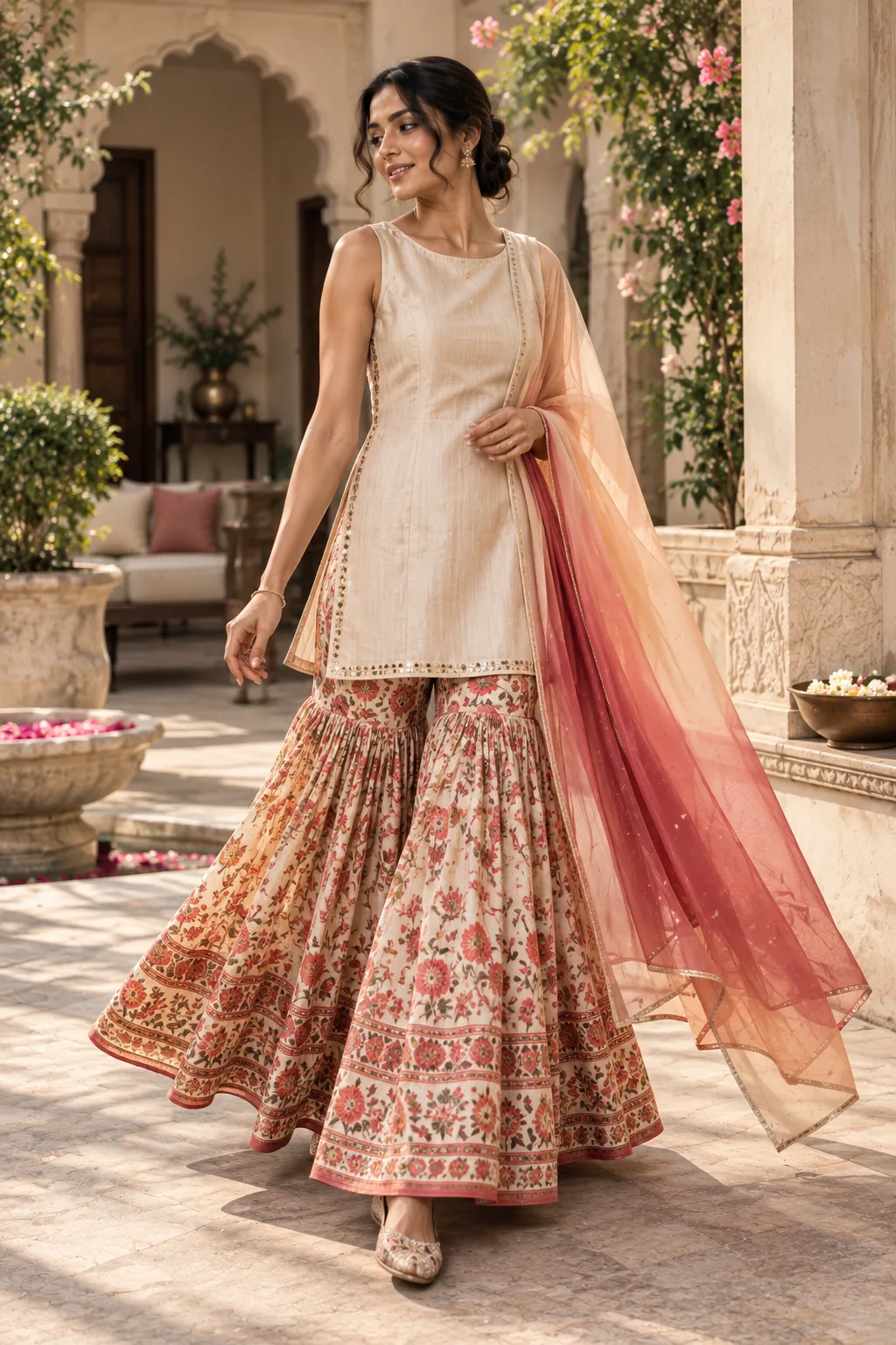 Chanderi kurti with a printed sharara