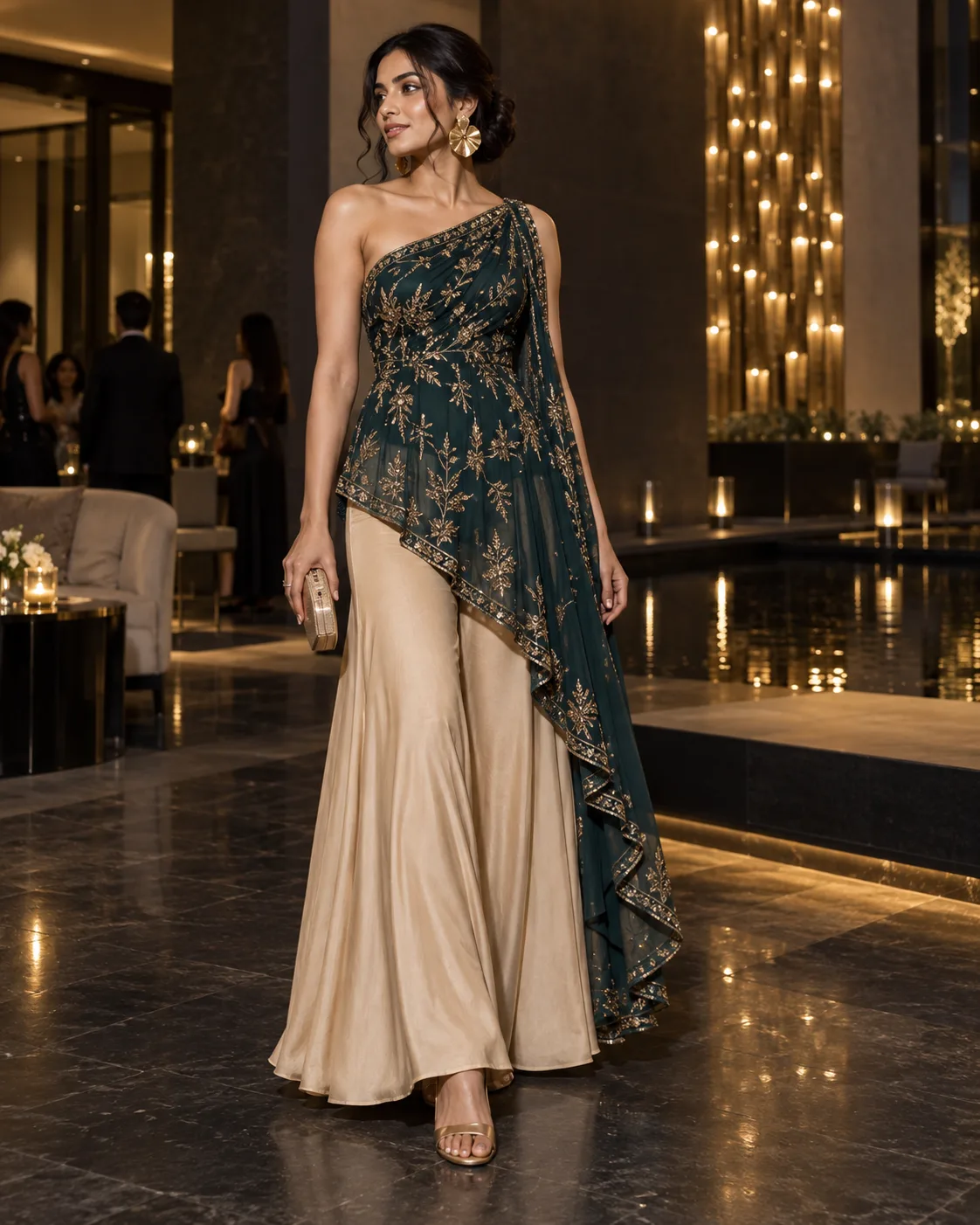Asymmetric Festive Top With a Solid Sharara