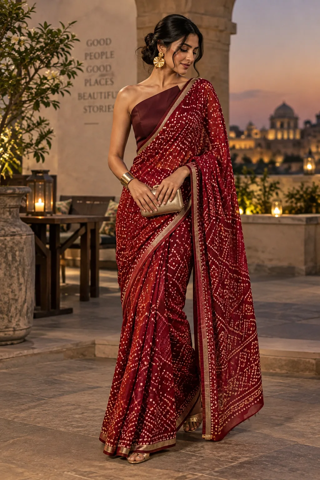 Bandhani Saree With a Sculptural Solid Blouse