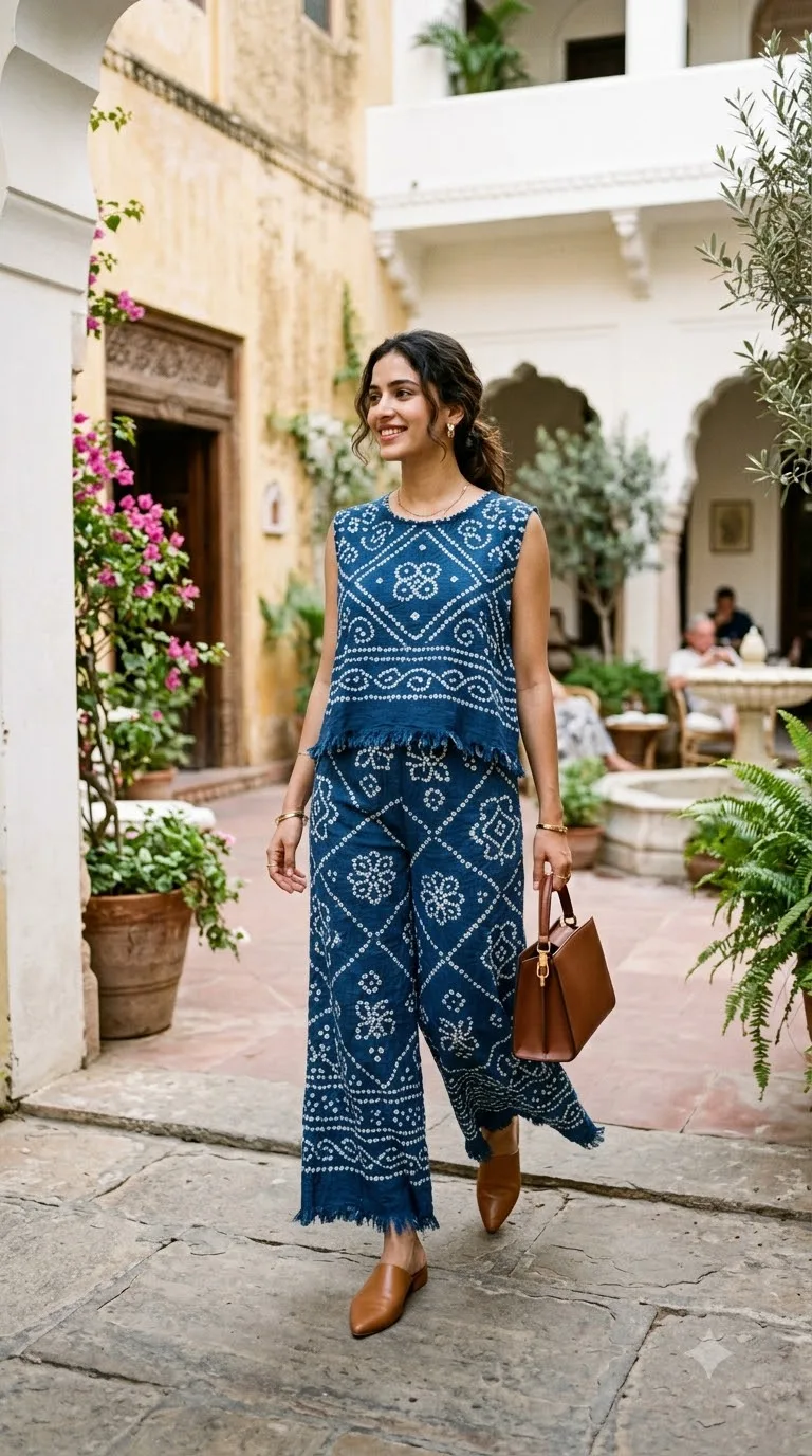 Bandhani Co ord With Relaxed Palazzo Pants