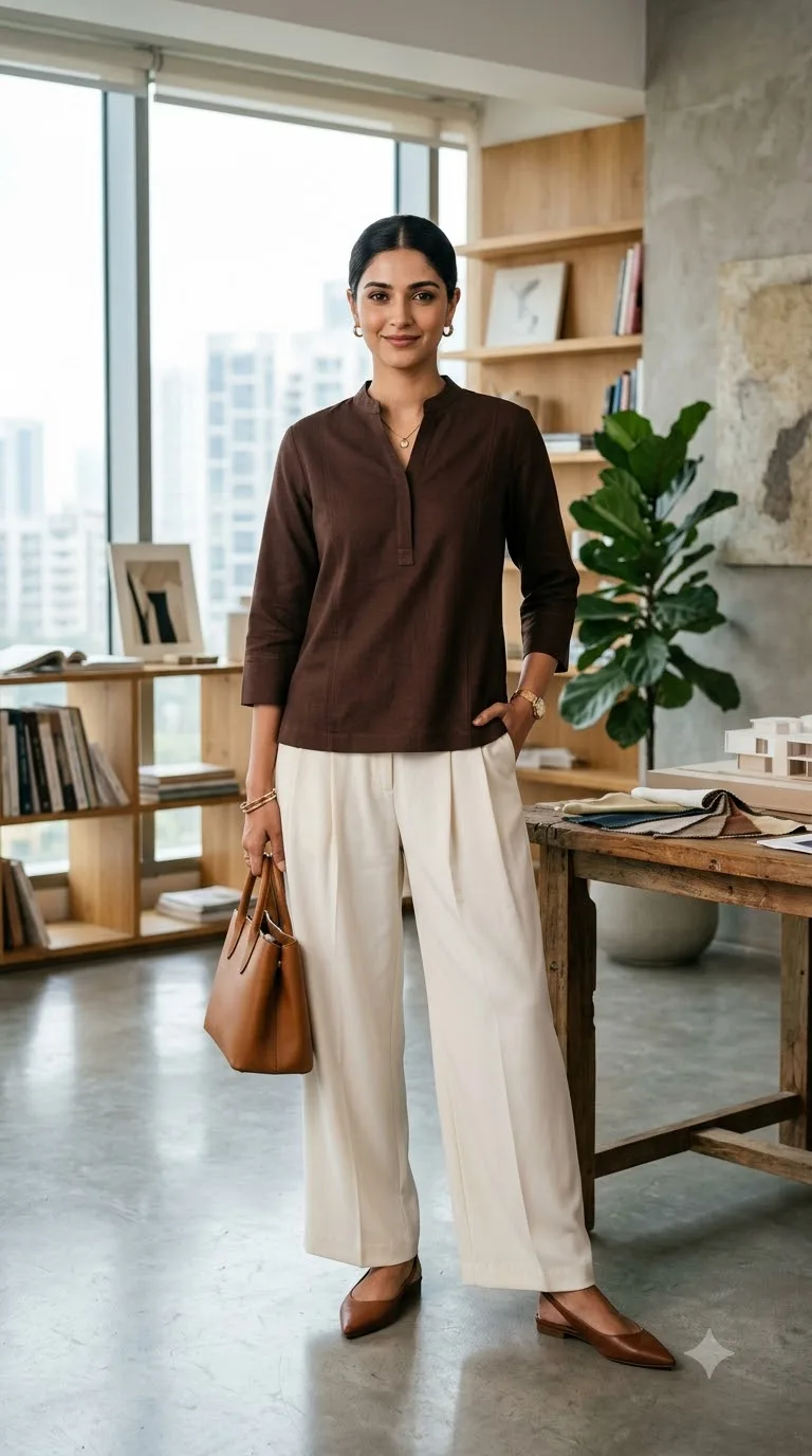 Woman wearing kurta and trousers