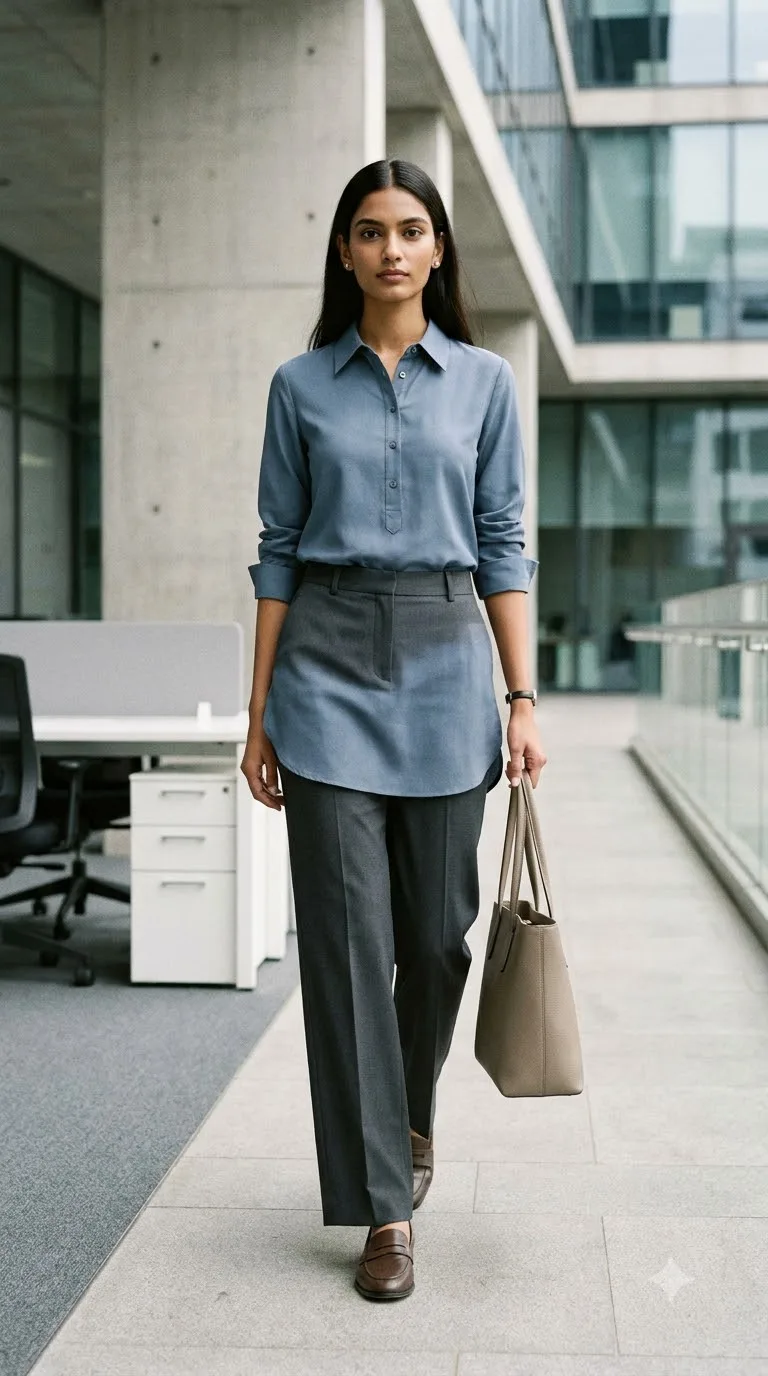Shirt Style Kurta + Tailored Wide Leg Trousers