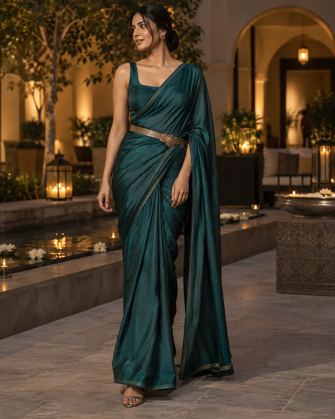 Belted Saree With Clean Styling