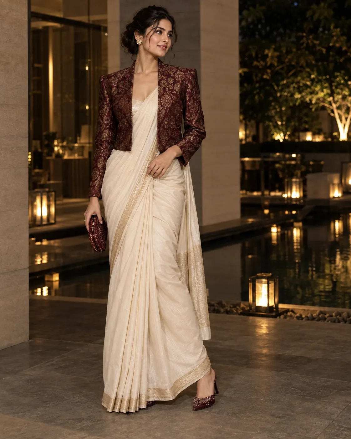Saree With a Cape or Cropped Jacket