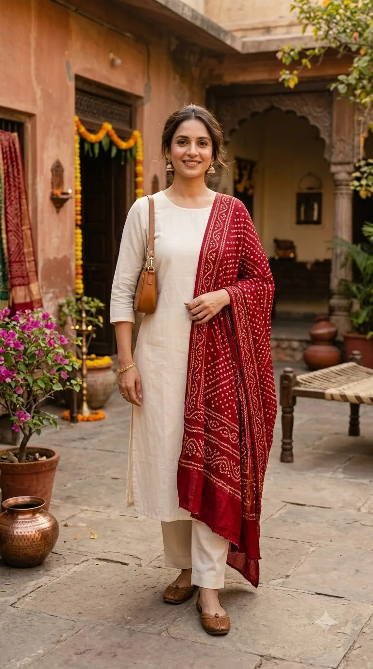 Plain Kurta + Statement Dupatta + Existing Trousers