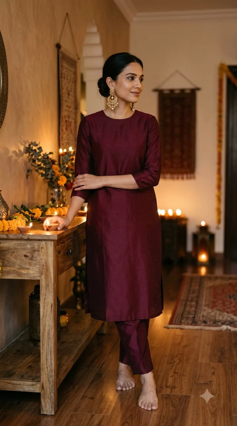 Simple Monochrome Kurta Set + One Festive Accessory