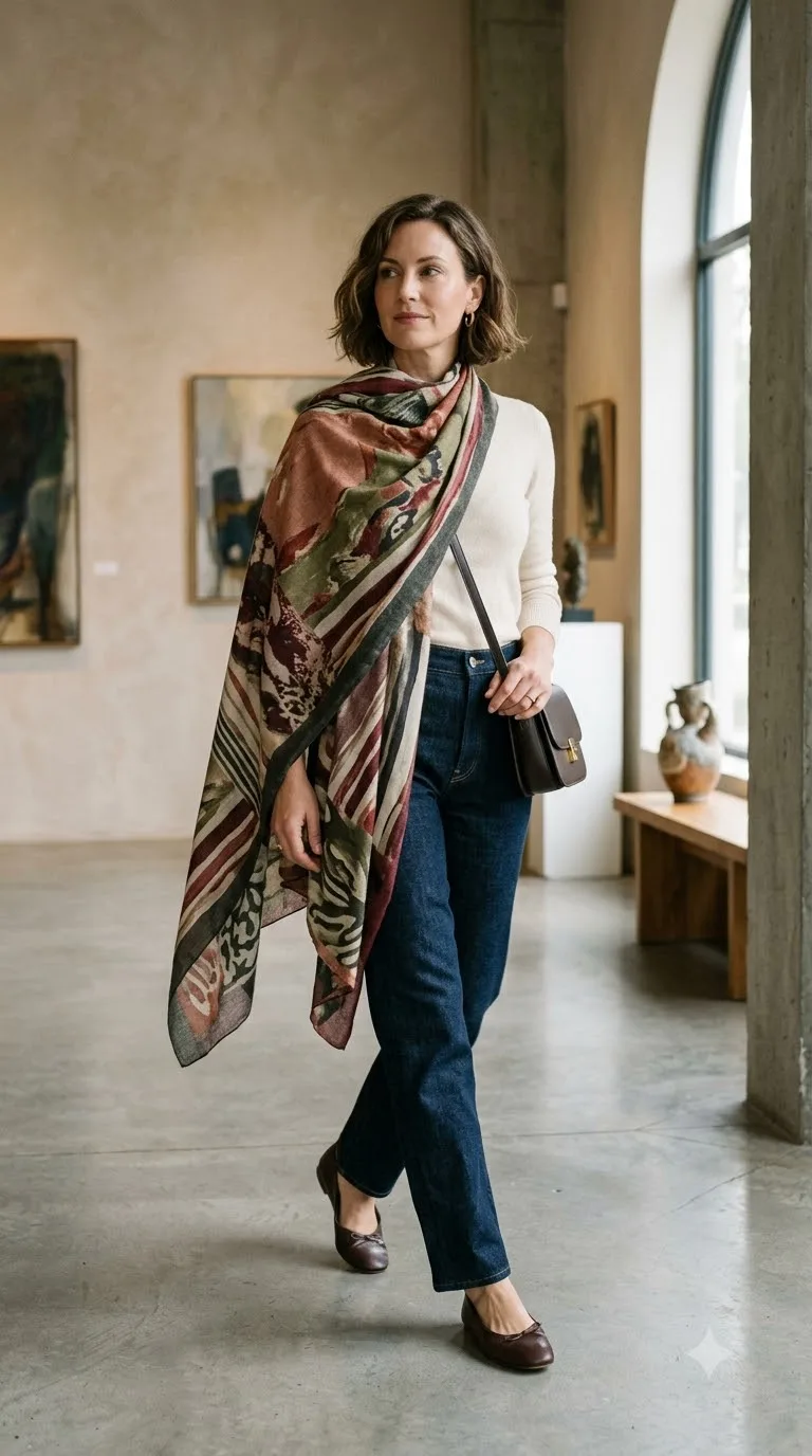 Jeans With a Statement Scarf
