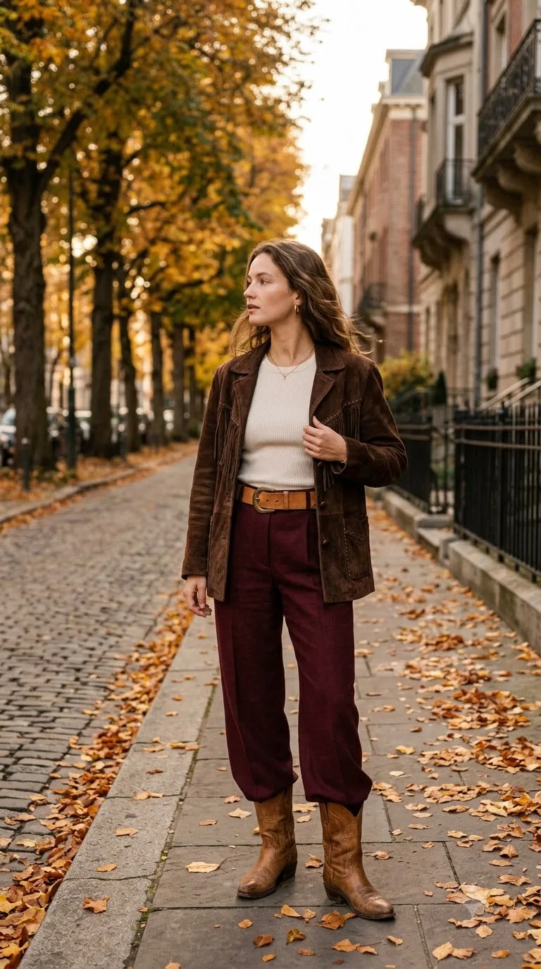 Burgundy Trousers With a Chocolate Suede Jacket