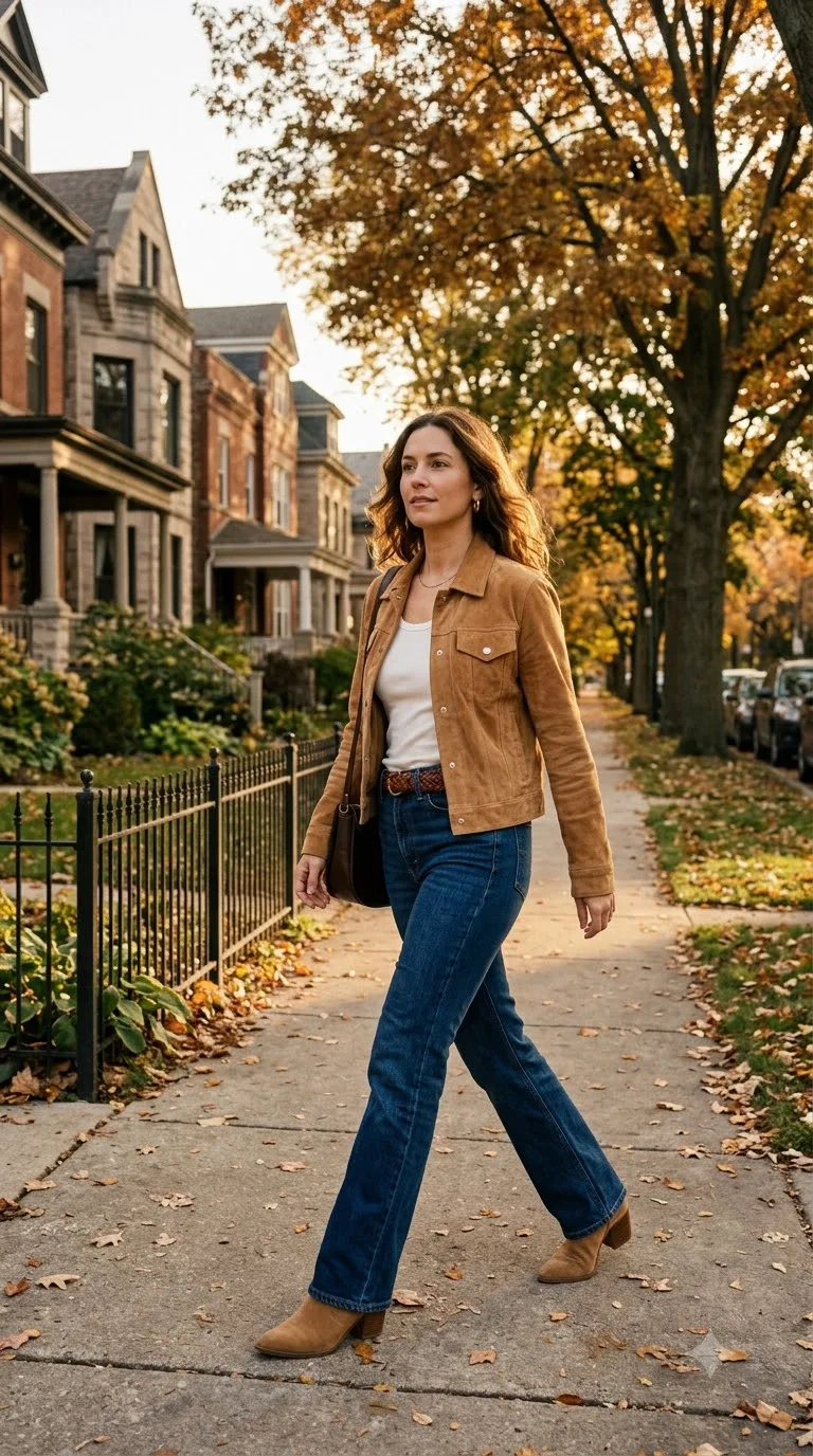 Tan Trucker With Bootcut Jeans