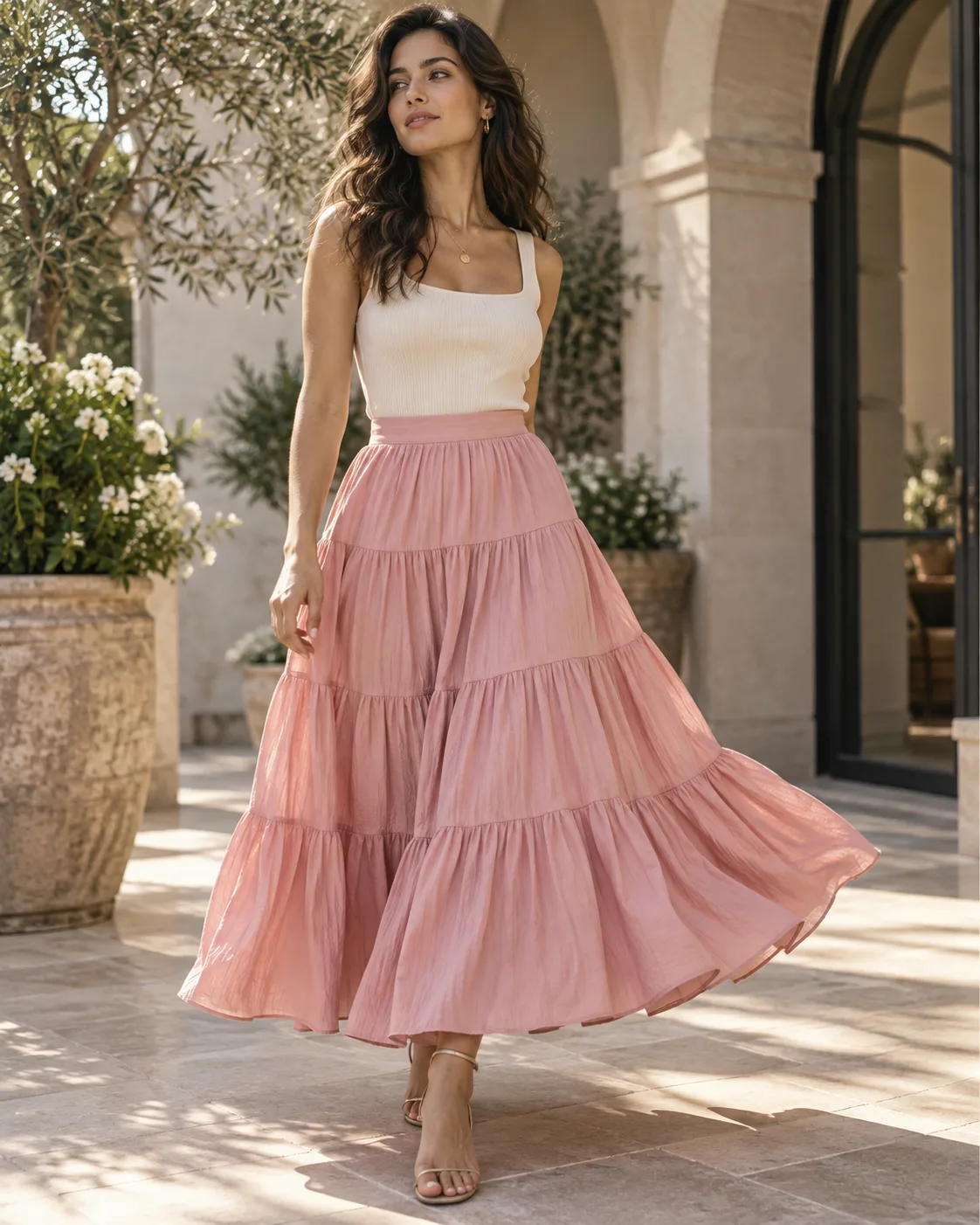 tiered midi or maxi skirt.