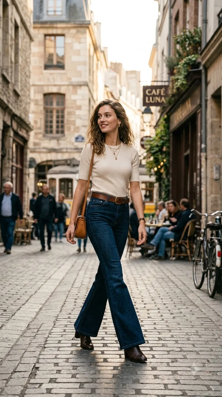 Flared jeans with fitted top