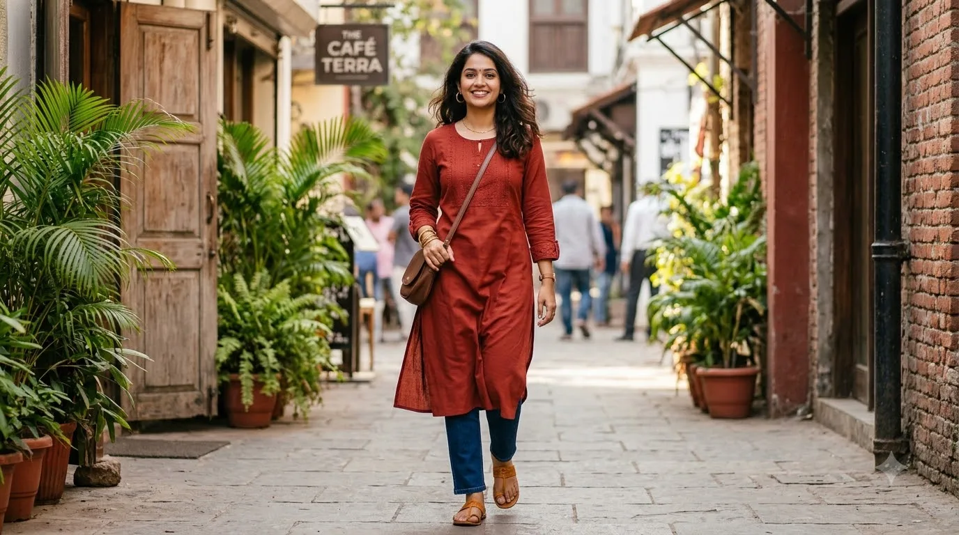 Solid Long Kurti With Blue