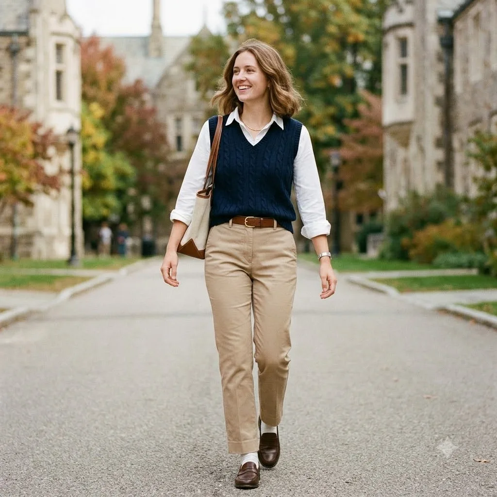 Woman wearing sweater vest
