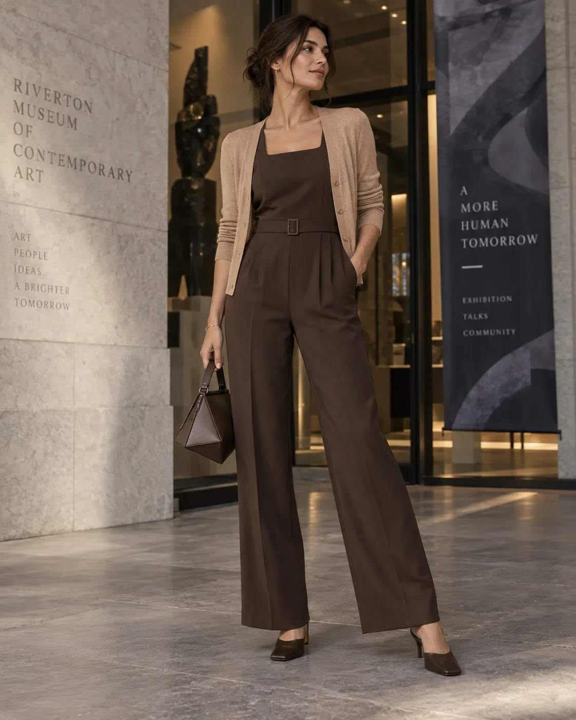 Fine Knit%20Cardigan%20With%20a%20Sleeveless%20Jumpsuit%20and%20Square Toe%20Mules