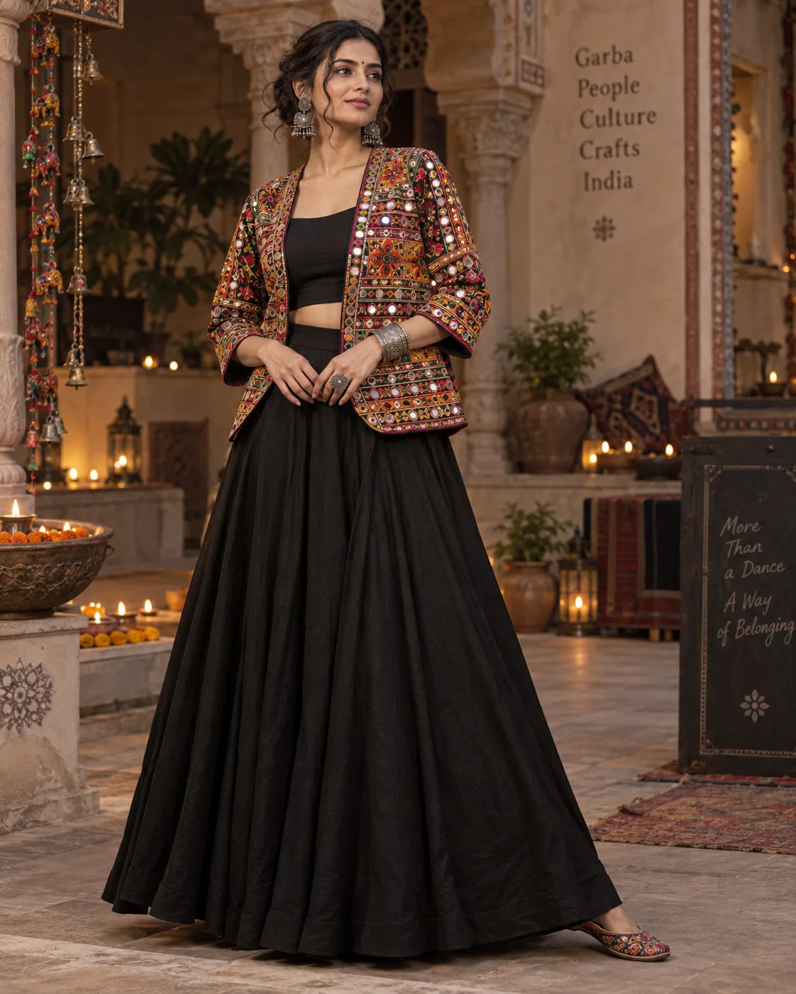 Kutch Embroidered%20Jacket%20With%20a%20Solid%20Lehenga%20and%20Fitted%20Top