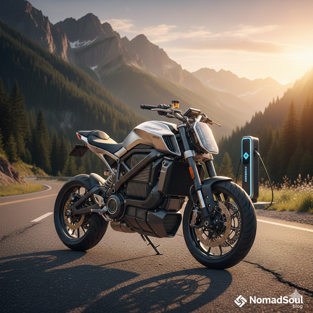 Electric motorcycle on the road